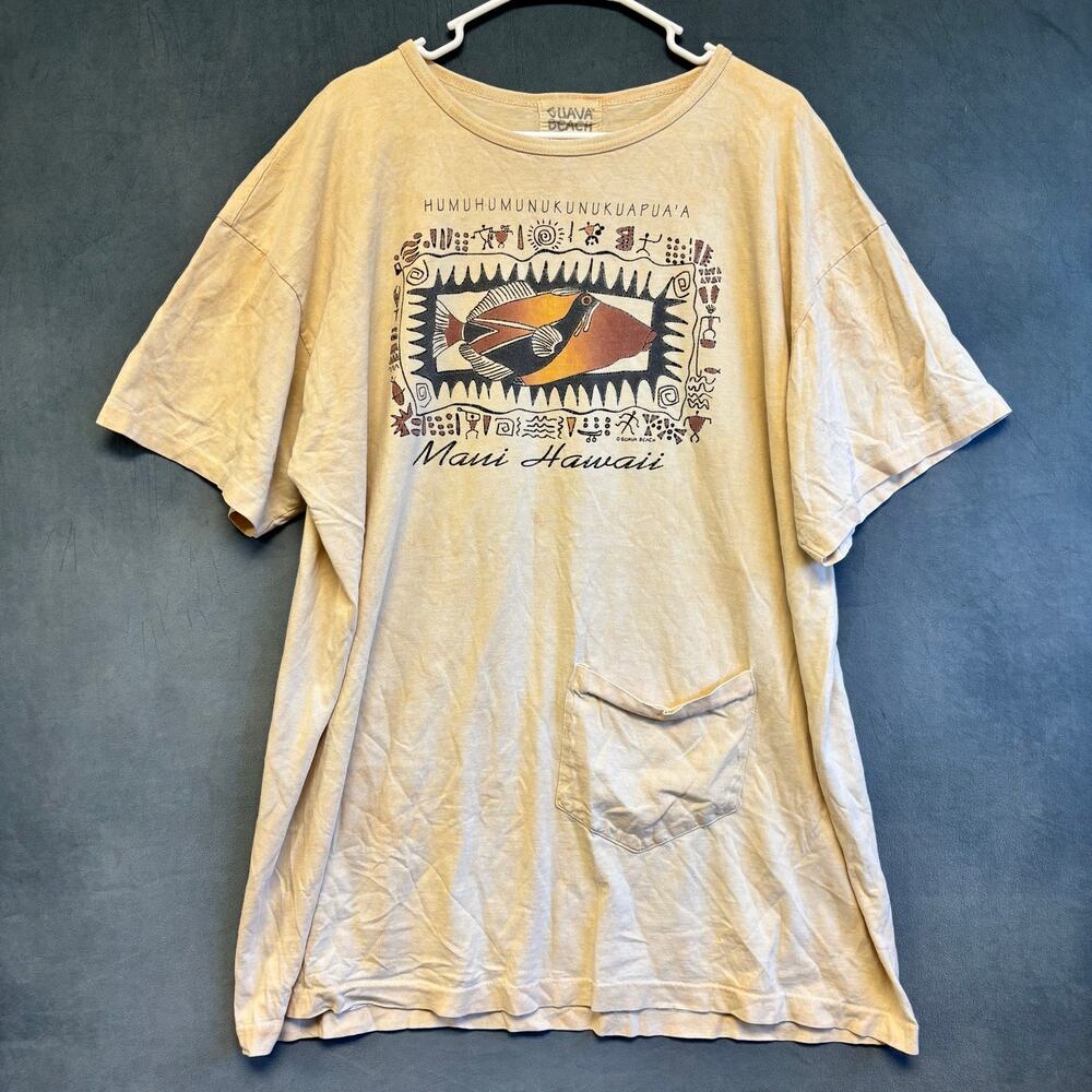 Vintage Guava Beach Maui Hawaii Humuhumunukunukuapua’a Fish T-Shirt USA